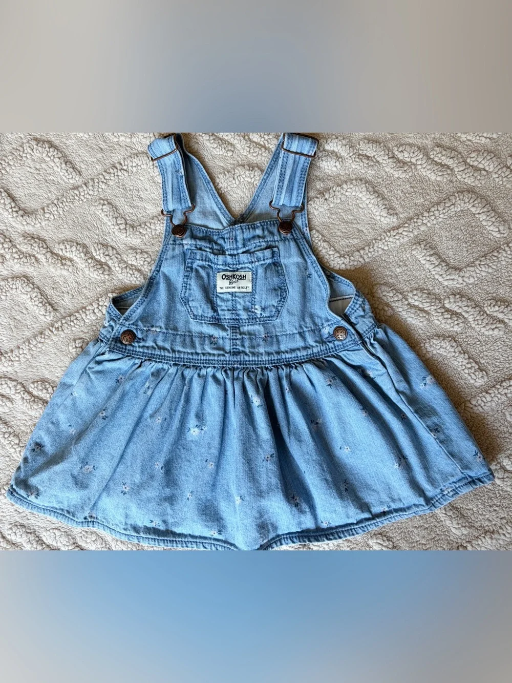 Oshkosh Baby Girl 18M Overall Dress - Light Wash Denim Floral Print Overalls